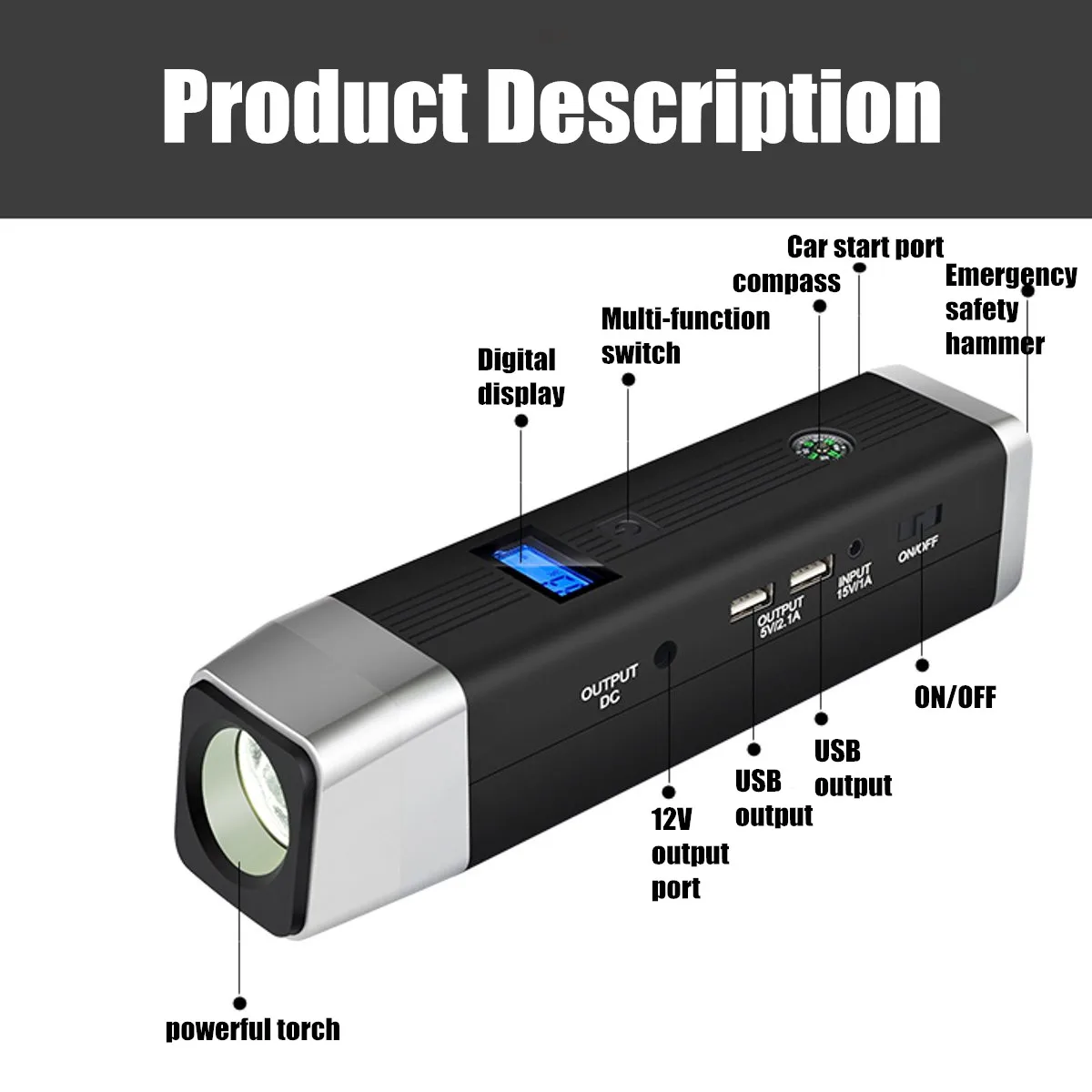 Multifunction Jump Starter 99800mAh 12V 2USB 500A Portable Car Battery Booster Charger Booster Power Bank Starting Device