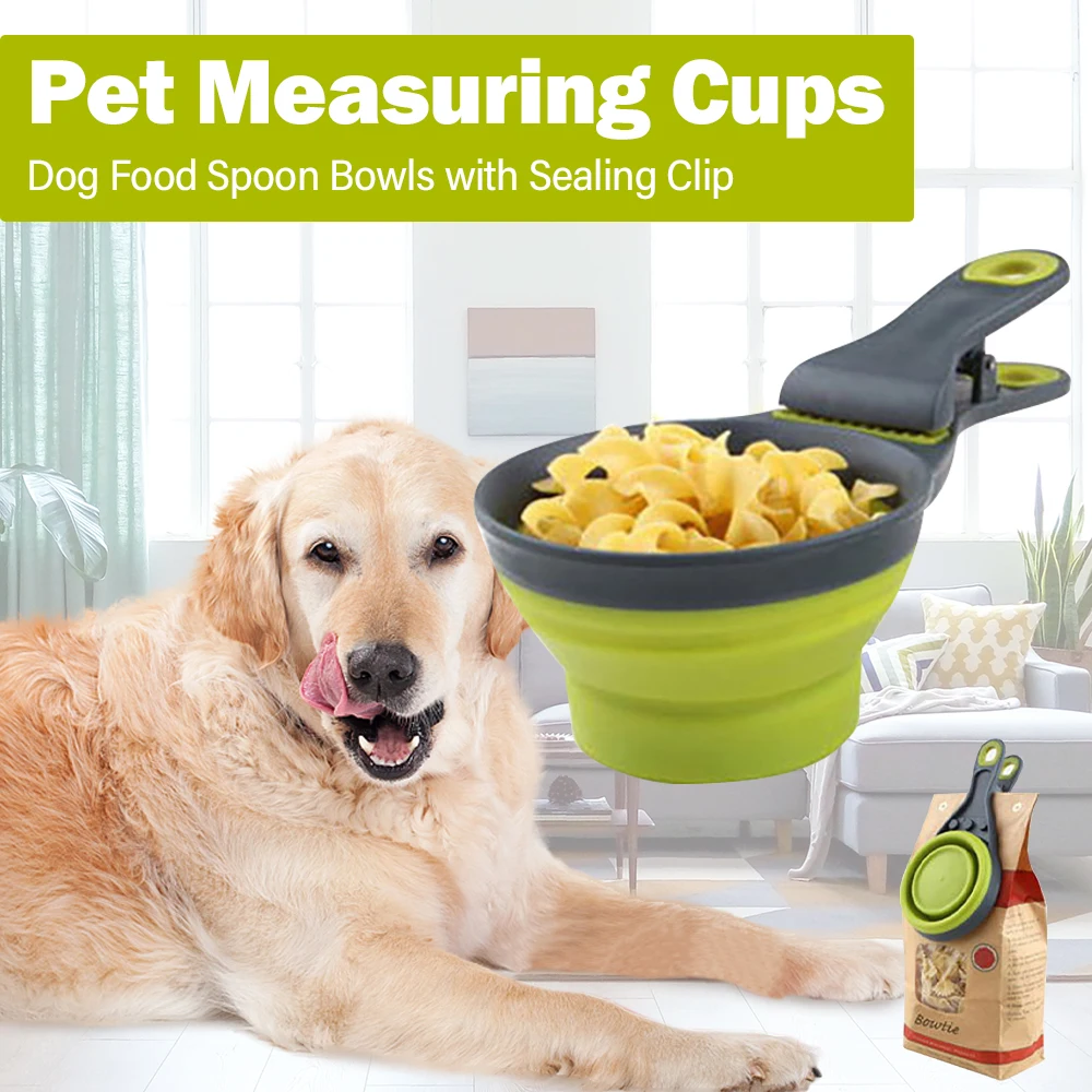 

Pet Measuring Cups Dog Food Spoon pet feeder Collapsible Food Scoop Bowls with Sealing Clip for Cat Dog Pet