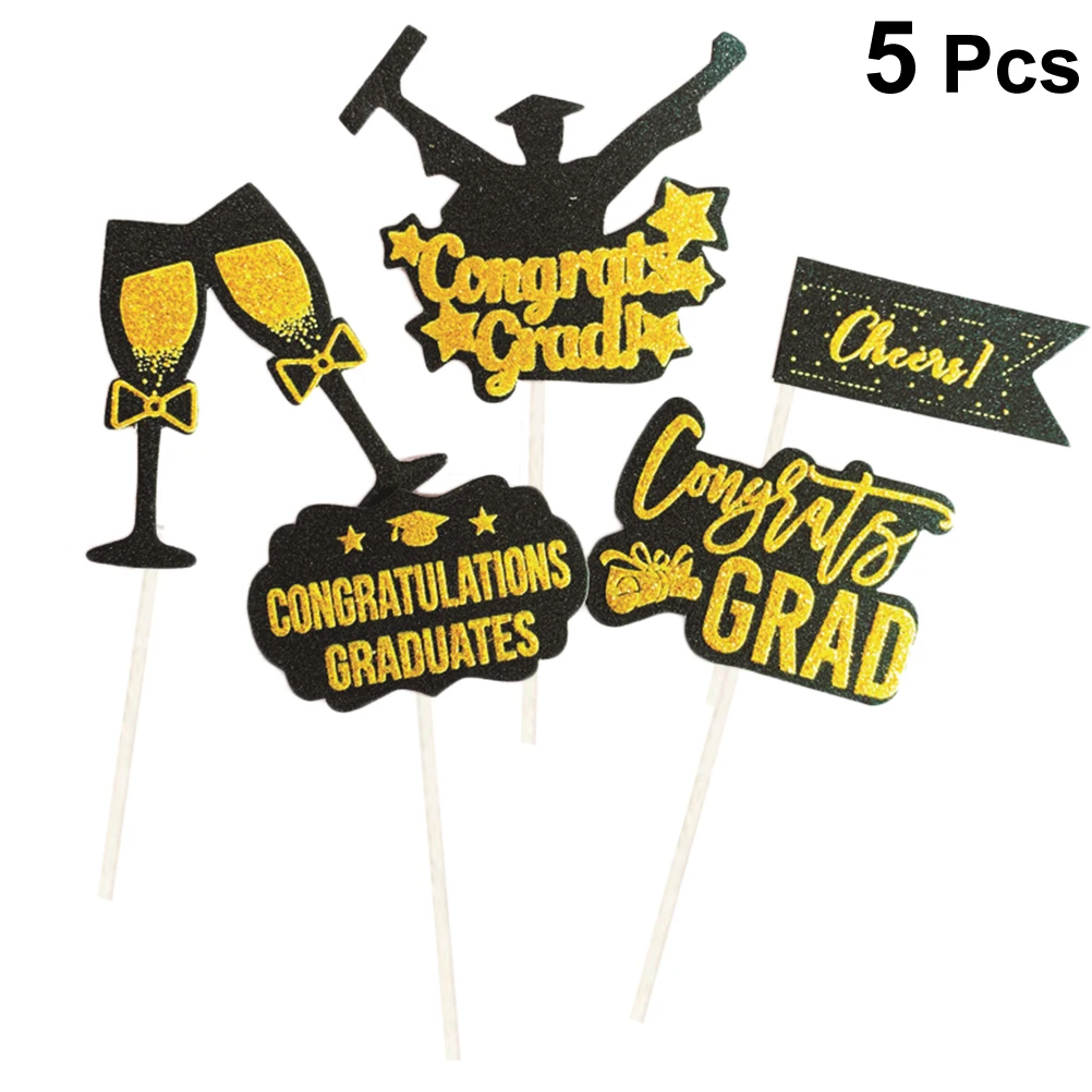 

5pcs/Pack New Cake Topper Cake Fruit Dessert Decoration Graduation Insert Card For 2019 Graduation Party Decoration