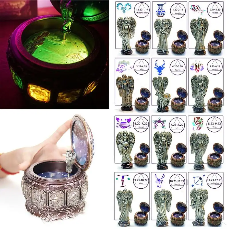 

12 Constellations Music Box Creative Retro Music Box Birthday Gifts Girlfriends Sun God Pattern Print Luminous Crafts With Music