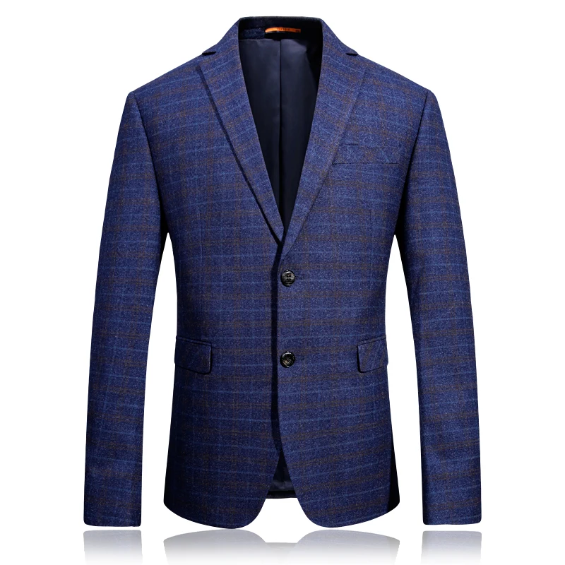 Business Casual Mens Long Sleeve Suits Jackets High Quality Men Plaid