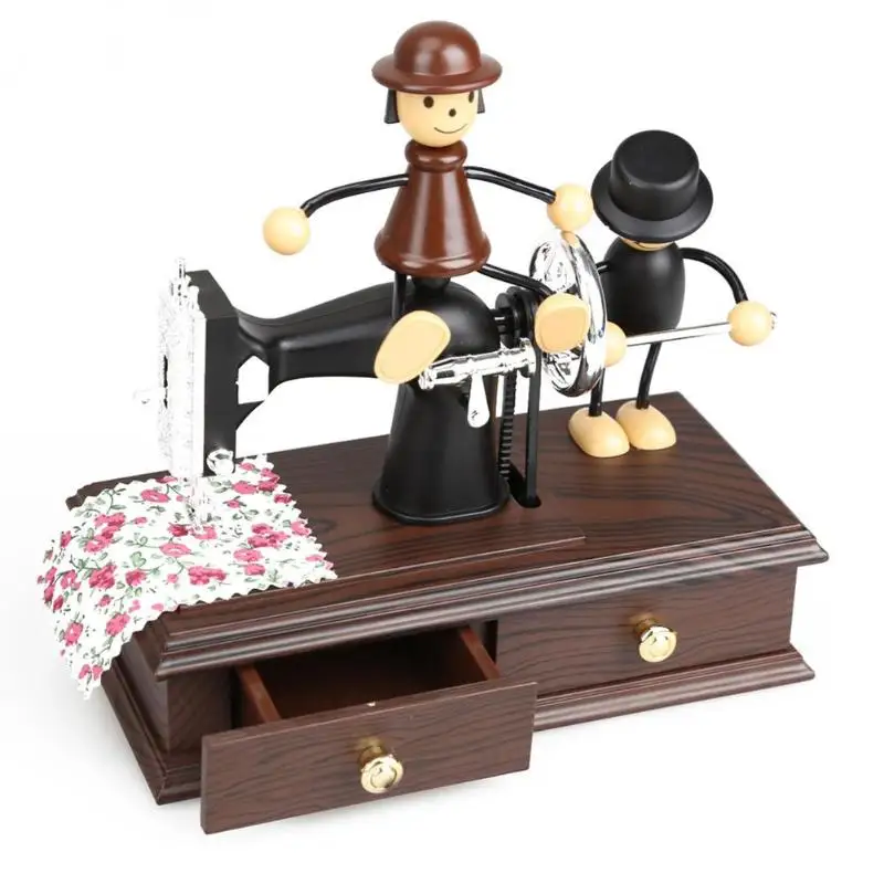 Creative Vintage Mini Sewing Machine Music Box Wood Mechanical Gift Decor Kid Birthday Gift Christmas Gift