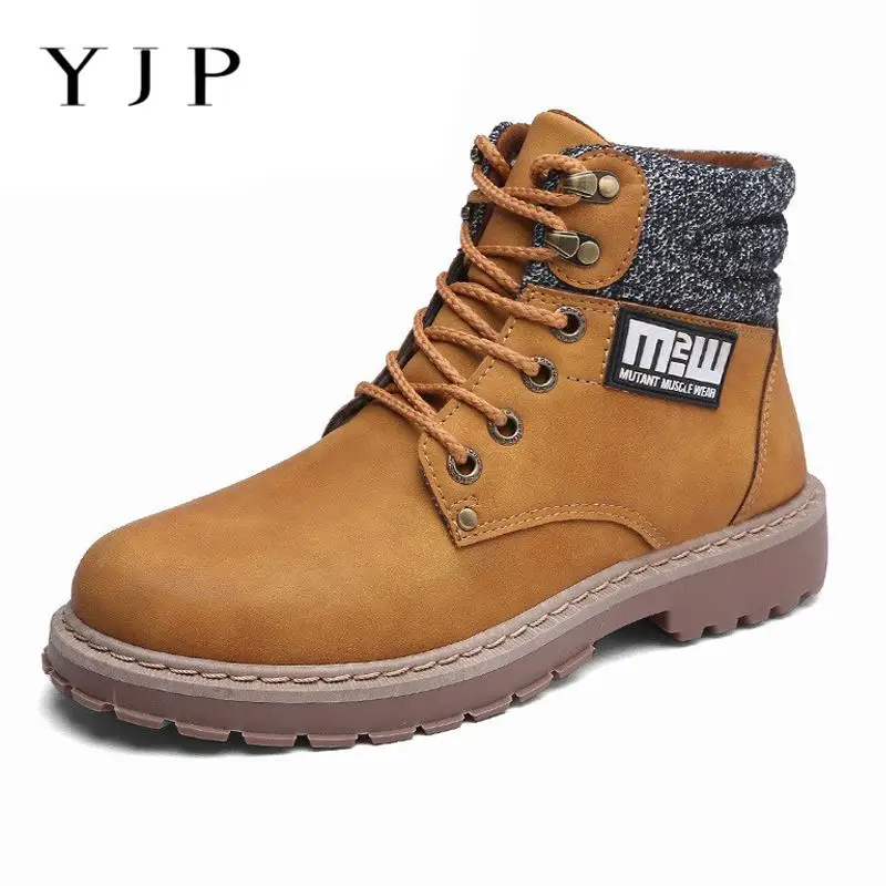 Goede YJP Big Size Mannen Enkellaarsjes Hout Land Schoenen Biker Motorlaarzen Hoge Top Sneakers PU Leer Lace up casual Schoenen Botas