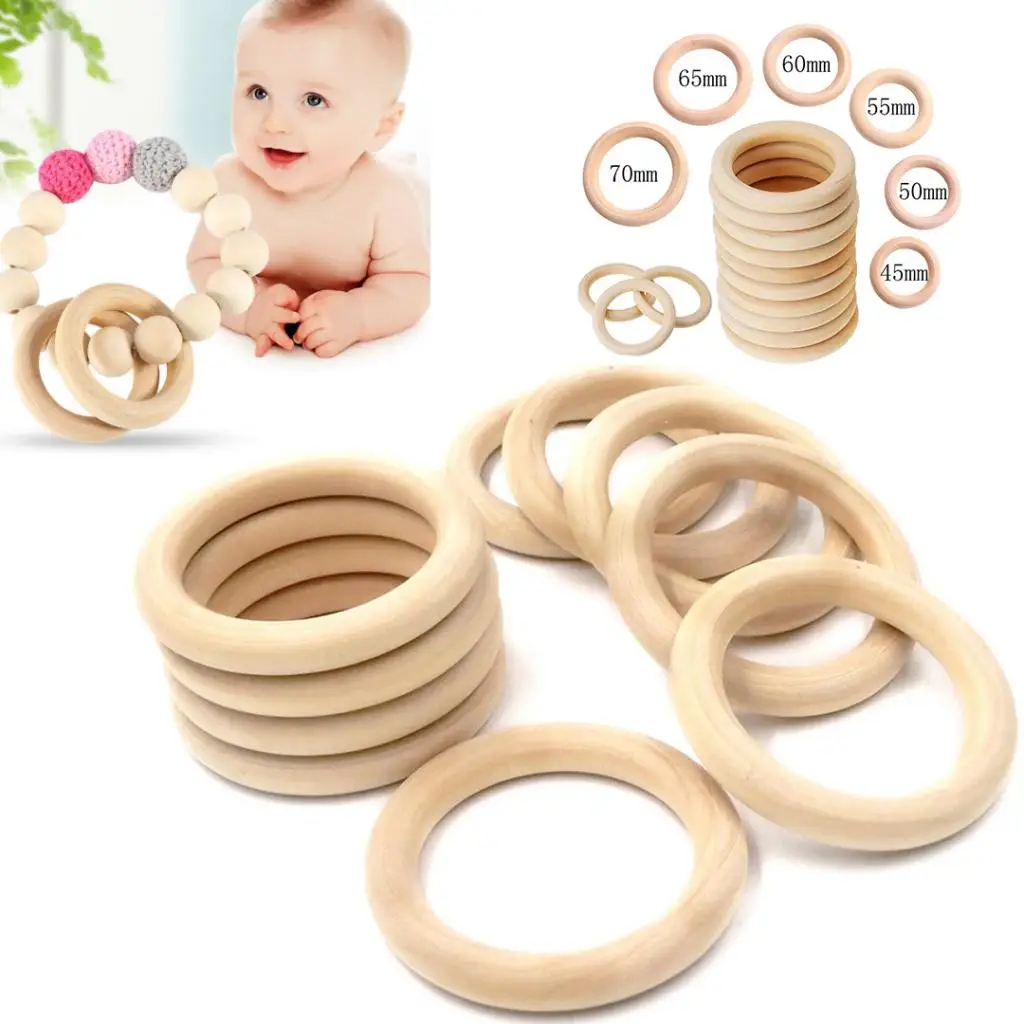 

Phenovo 20Pcs/Pack Handmade Natural Maple Wooden Teething Rings - Wood Baby Infant Toddlers Teether Rings - Teether Toys