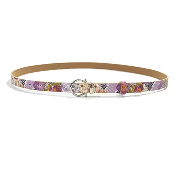 

Fashion Lady PU Leather Printing flower Alloy Retro Buckle Belt Buckle Leather Women Belt Snake Grain Printing Belt