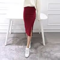 Элегантный Для женщин Сплошной Цвет Высокая Талия Вечерние Коктейльные Разделение карандаш-удлиненная юбка