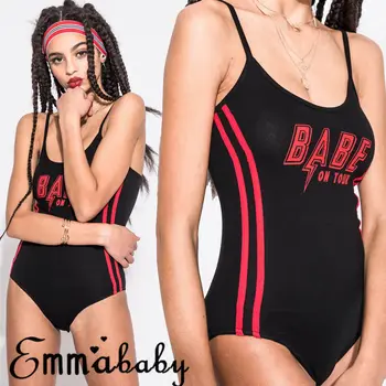 

Hirigin Romper Women Bodysuit 2018 Sexy Striped Sleevless Letter Printed Jumpsuit Slim Women Clothes Size S M L Bodycon Outfits