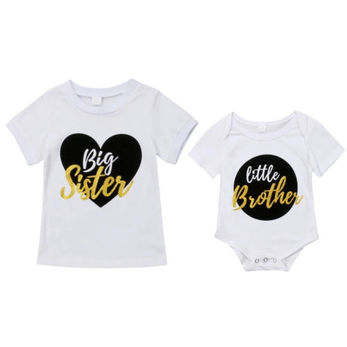 

Baby T-shirt Matching Cotton Clothes Big Sister White T-shirt Tops Little Brother Romper Outfits Set Baby Girl Clothes