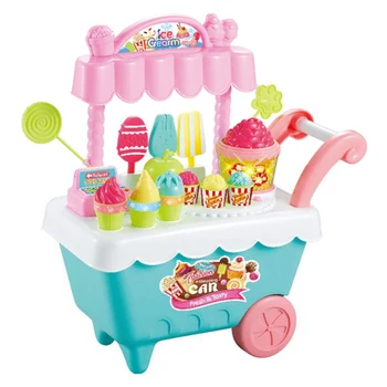 

30Pcs/set 35cm Pretend Play Popcor Ice Cream Candy Trolley Toy Set with Music and Light for Children - Green/Pink L