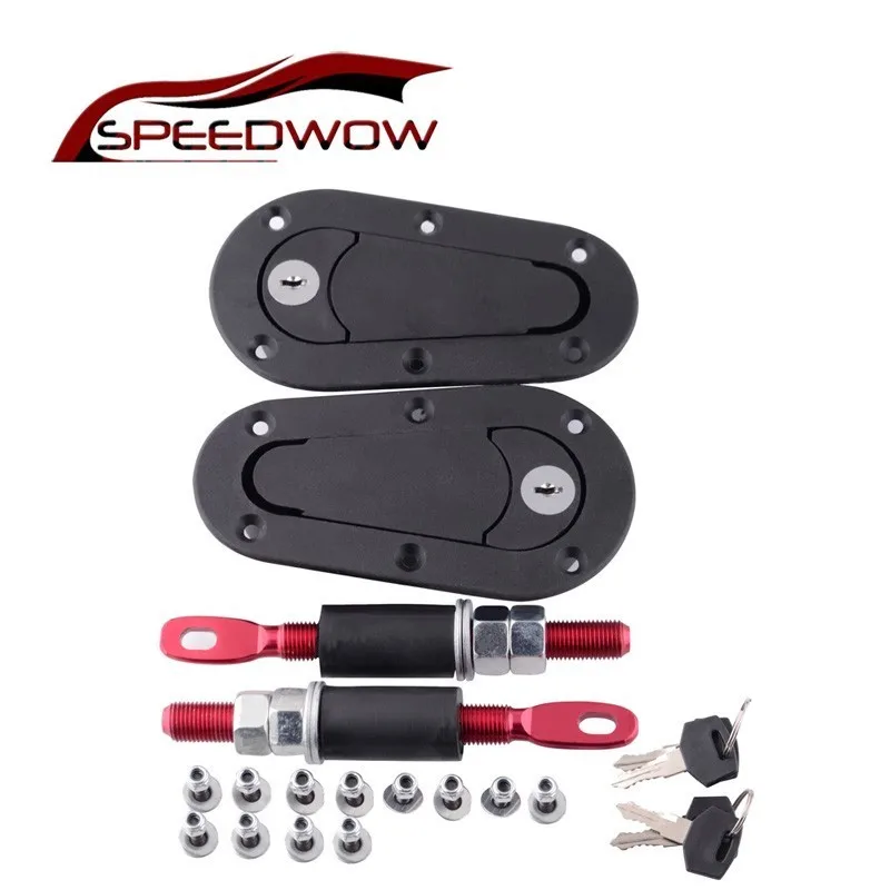 

SPEEDWOW Universal Racing Car Engine Cover Lock Plus Flush Hood Latch Pin Key Locking Kit Fit Hood Lock Latches With 4 Keys