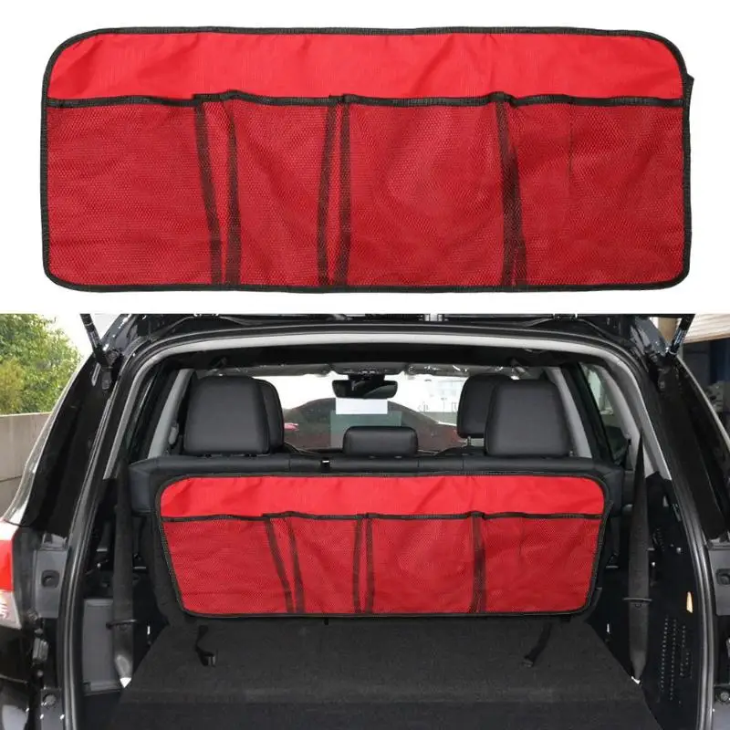 

Car Trunk Back Seat Organizer Bag SUV Net Mesh Storage Stowing Tidying Folding Pockets Trash Automobile Bags In Cars Accessories