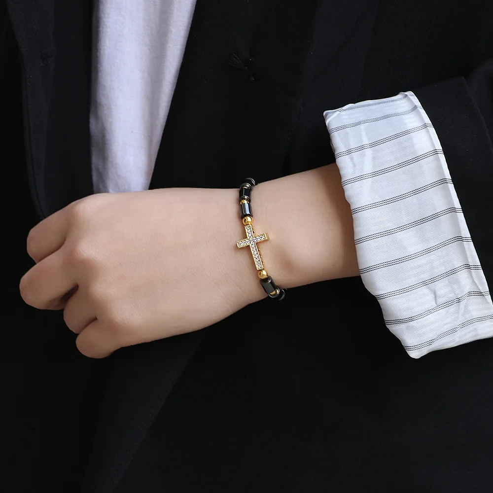 

2019 Explosion Models Men's Bracelet Alloy Beaded Cross Religious Bracelet Cross-border Jewelry Fashion Personality