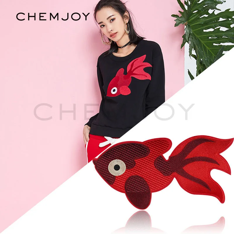 Red Goldfish Embroidered Large Patches for Clothing Sew on Appliques Shirt Jacket Backpack Clothes Stickers DIY Hippie Patch | Дом и сад