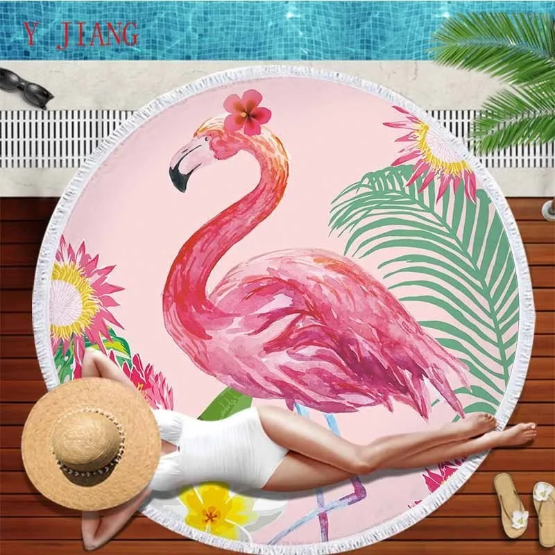 Lannidaa Love Flamingo круглое пляжное полотенце из микрофибры впитывающее спортивное для