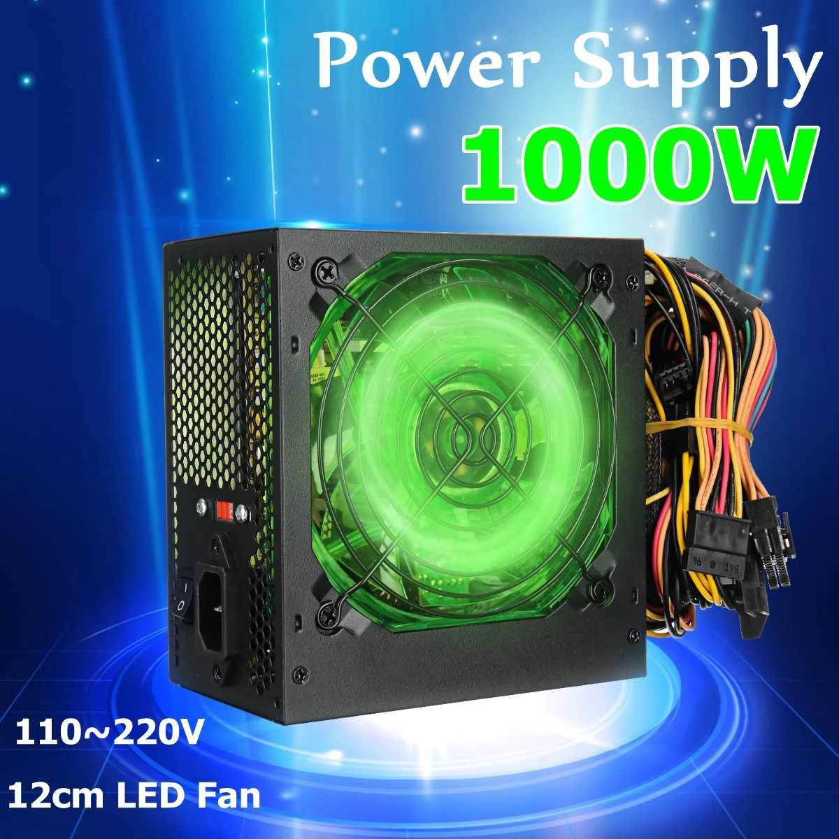 أسود 1000 W 110 ~ 220 V امدادات الطاقة PSU PFC 12 سنتيمتر LED مروحة كاتمة للصوت ATX 24pin 12 V جهاز كمبيوتر شخصي SATA امدادات الألعاب ل إنتل AMD سطح المكتب