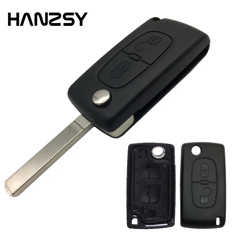 

HANZSY 2 Buttons Flip Folding Remote Key Shell Case For Peugeot 207 307 308 407 807 car Key Case CE0523 No Groove