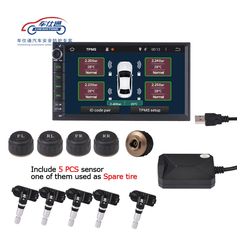  5 uds Sensor USB Android TPMS monitor de presión de neumáticos/navegación Android control de presió