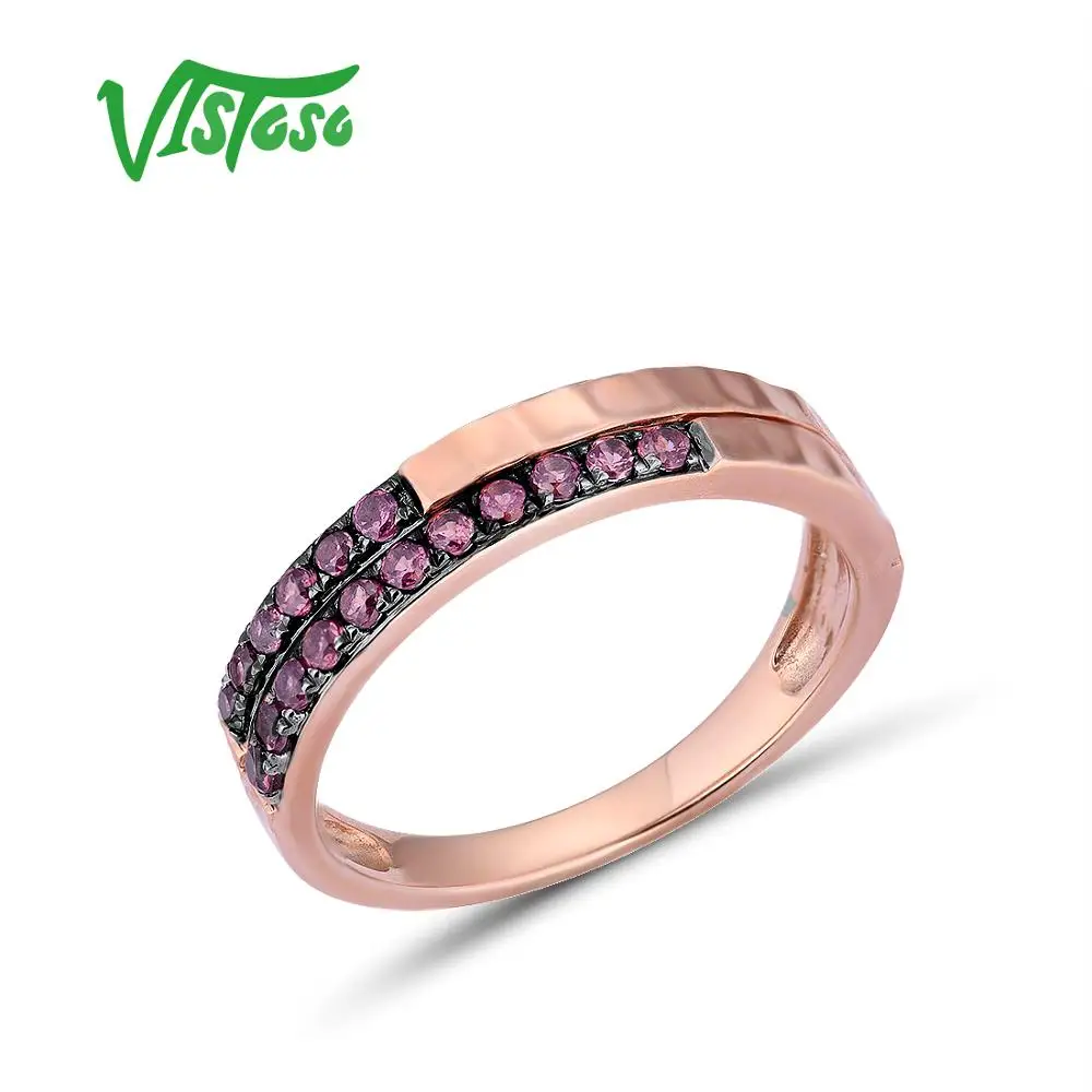 VISTOSO подлинное 10 к розовое золото родолит гранат переменное Stakable кольцо для женщин Трендовое обручальное юбилейное шикарное ювелирное изделие
