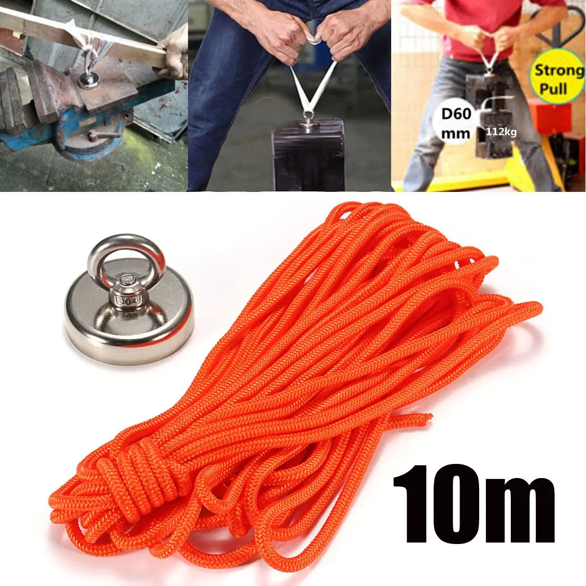 

10 Meter Rope For River Neodymium Recovery Super Magnet Treasure Hunting Detector with 60mmx50mm 112KG Neodymium Magnets