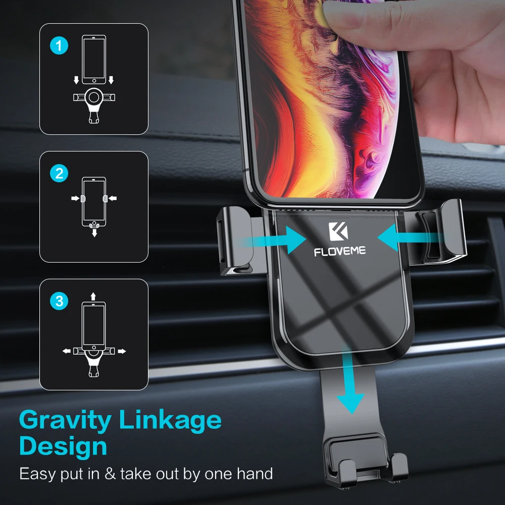 Автомобильный держатель для телефона Floveme Air Vent iPhone X XS 7 Plus с гравитацией