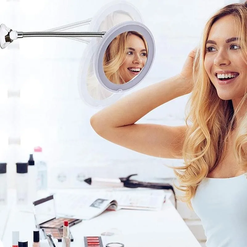 

360 Swivel 10x Magnifying Bright Led Lighted Makeup Mirror Adjustable Flexible Bendable Gooseneck Wall Mounted Bathroom Mirror