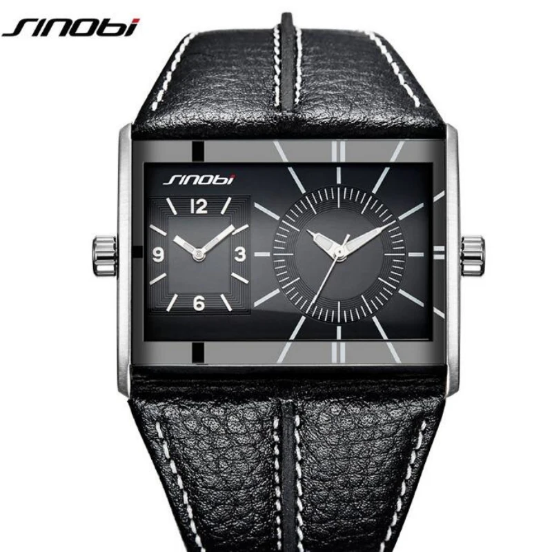 

SINOBI Top Brand Multiple Time Zone Watch Men Watch Fashion Rectangle Watches Men Waterproof Dual Time Men's Watch Clock saat
