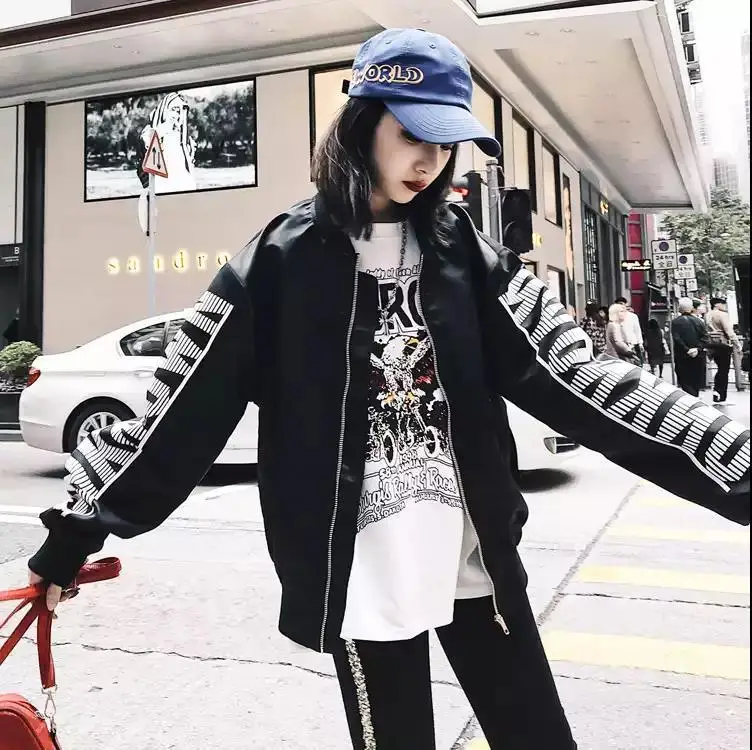 

#5405 Spring Autumn 2019 Baseball Jacket Women Japanese Windbreaker Jacket Hip Hop Loose Bomber Coat Woman Harajuku Streetwear