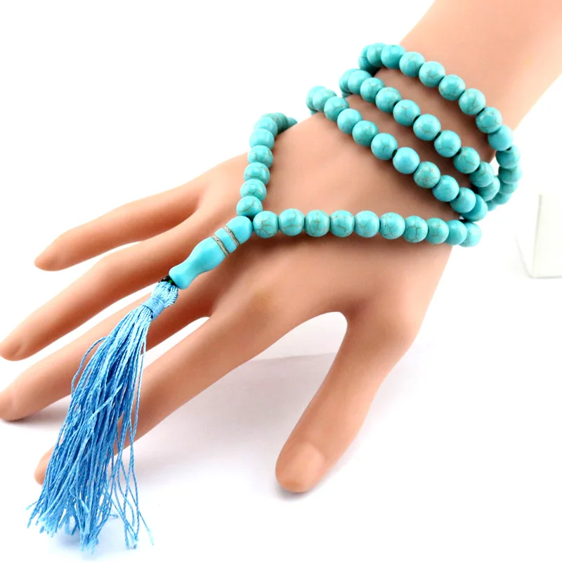 

30pcs Blue Stone Tassel Round Shape 99 prayer Beads rosary Islamic Muslim tasbih Allah masbaha Misbaha tesbih Sibha subha