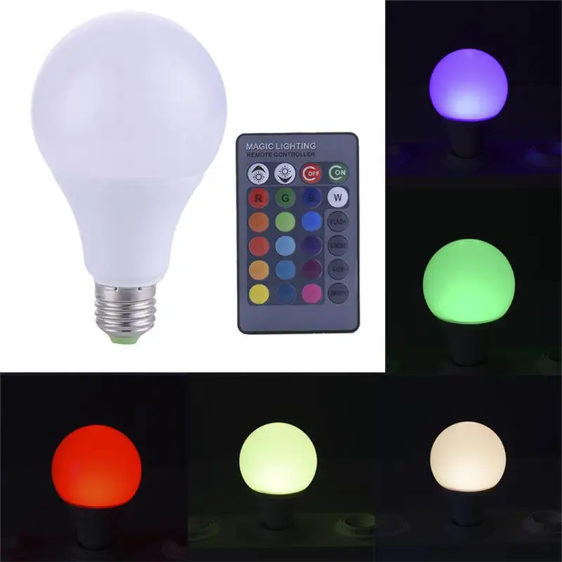 E27 3w 5W 10w Plastic Aluminum RGB Light Bulb With Remote Control 85V-262V