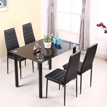 

Panana Dining table set with 4/6 pcs Chairs Faux Leather High Metal Leg Padded Seat Kitchen