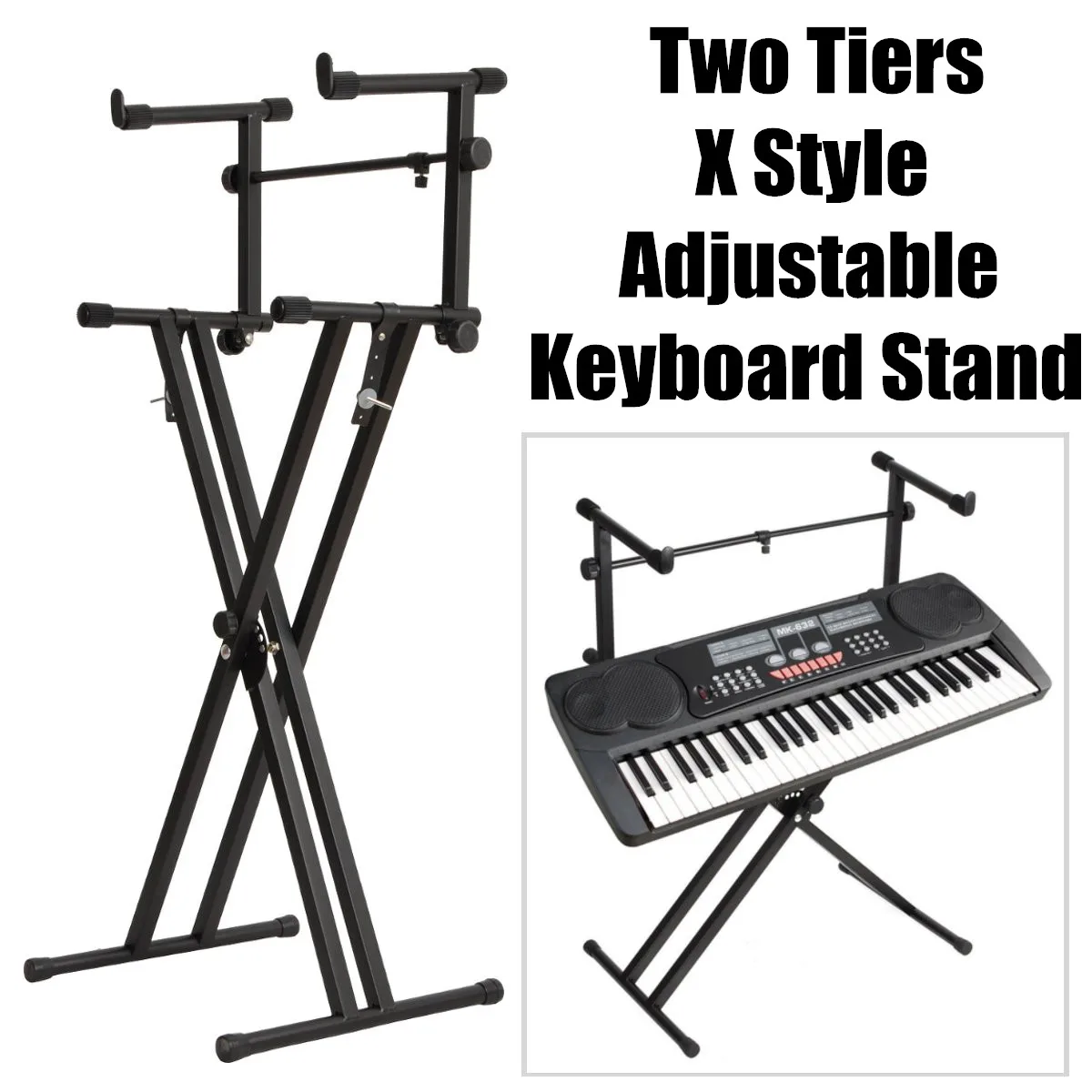 

2-Tiers X Style Dual Keyboard Stand Adjustable Electronic Music Piano Holder Musical Keyboard Instrument Accessories Parts