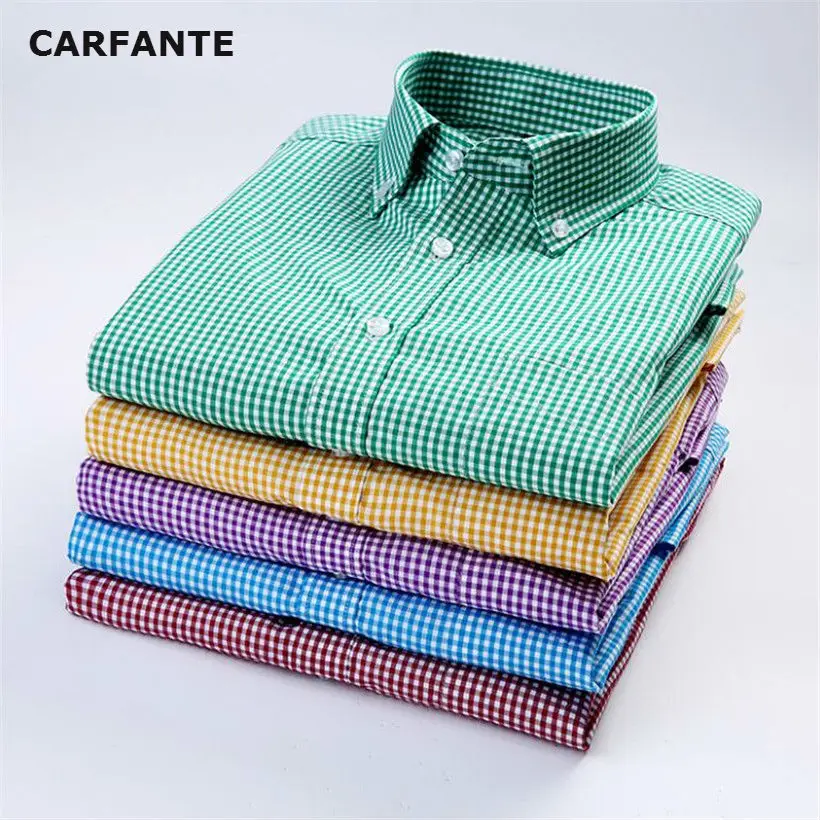 

CARFANTE Men 100%cotton Long Sleeve Brand Plaid Casual Shirt 8 Color MY01-08 S-4XL