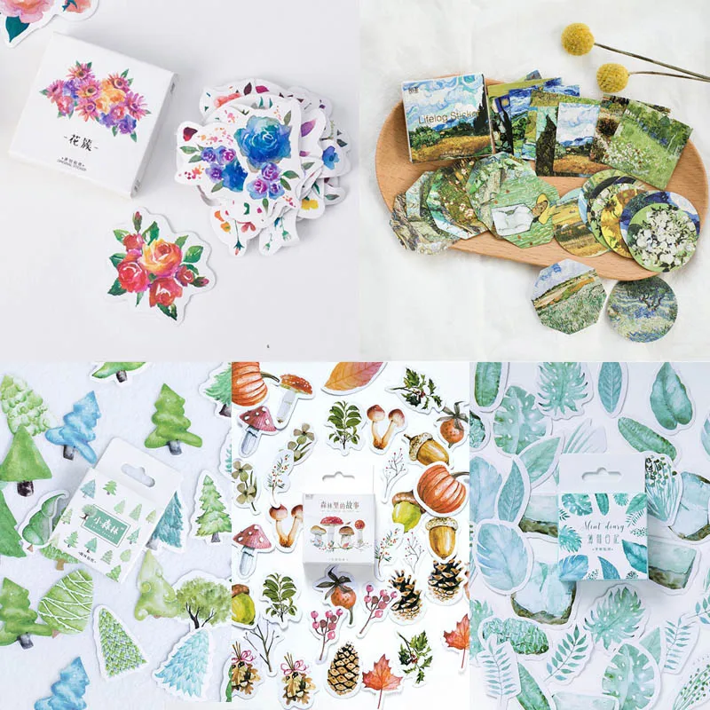 

1 box Flower clusters Forest Kawaii paper stickers Diary decoration DIY scrapbooking label seal Hand account sticker stationery