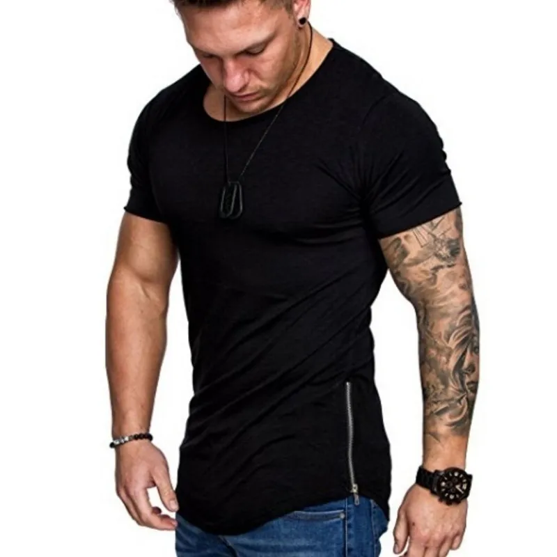 2019 New Man Solid Color Round Neck Short Sleeve T Shirt Men Zipper Split Joint Thin Section Summer Top Hot Sale tshirt 2019 New Man Solid Color Round Neck Short Sleeve T Shirt Men Zipper Split Joint Thin Section Summer Top Hot Sale tshirt