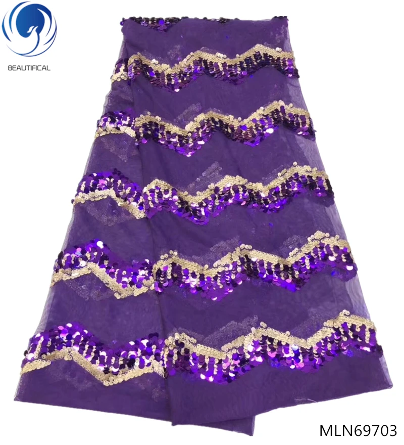 

Beautifical african lace fabric purple african sequin embroidery lace fabric for evening latest french laces fabrics MLN697