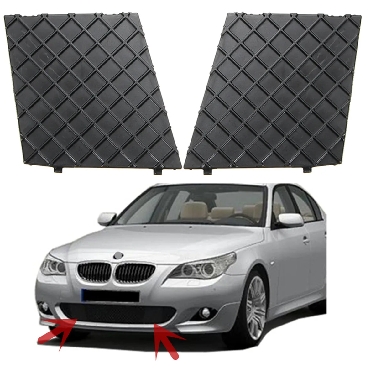 

Exterior Accessories Replacement Parts Black Front Bumper Lower Mesh Grill Trim Cover Pair Left Right For BMW E60 E61 M