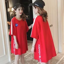 4913 Летняя женская футболка в стиле хип-хоп с коротким рукавом, с разрезом, с длинным рукавом, красного цвета, большой размер, с круглым вырезом, уличная одежда