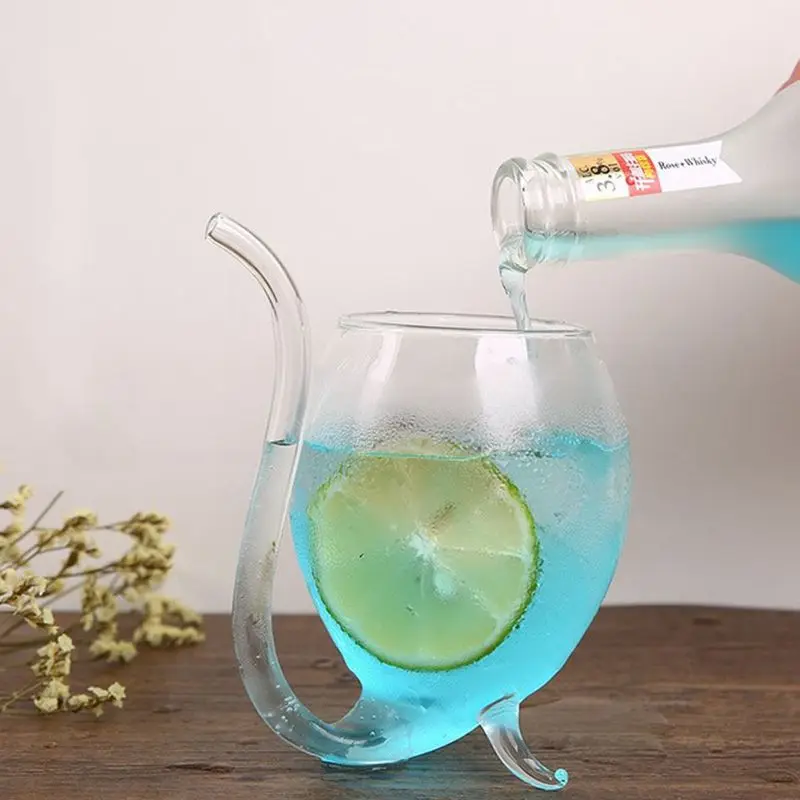 

Wine Whiskey Glass Heat Resistant Glass Sucking Juice Milk Cup Tea Wine Cup With Drinking Tube Straw