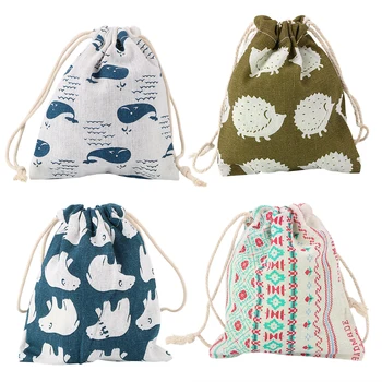 

Mini Sundries Rope Pouches Cute Gift Pouch Case Drawstring Tote Organizer Bag Fresh Printed Fabric Cotton Travel Storage Bag