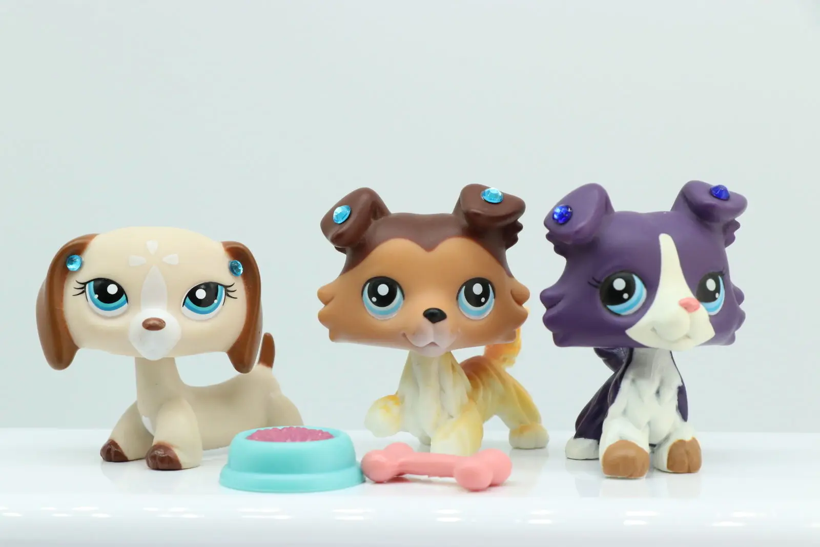 3x фигурка собаки Pet shop игрушки Фиолетовый колли #1676 #58 такса #1491 и