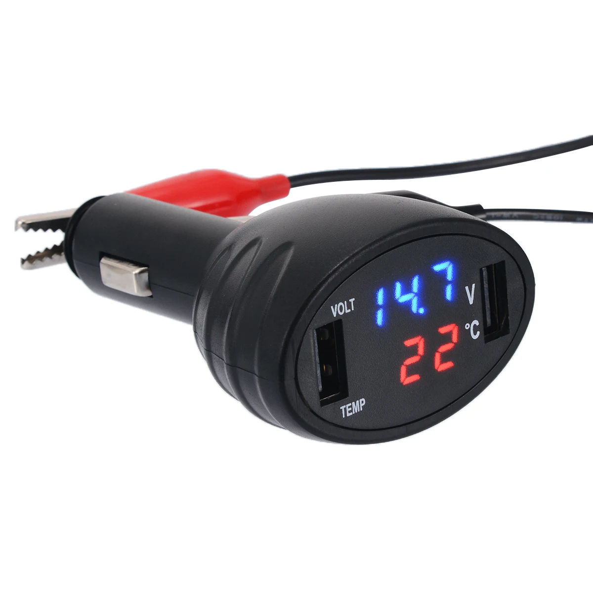 

1pcs 12V 24V 3 in1 Digital LED Voltmeter Thermometer With Dual USB Car Charger Cigarette Lighter Temperature Meter Voltage Gauge