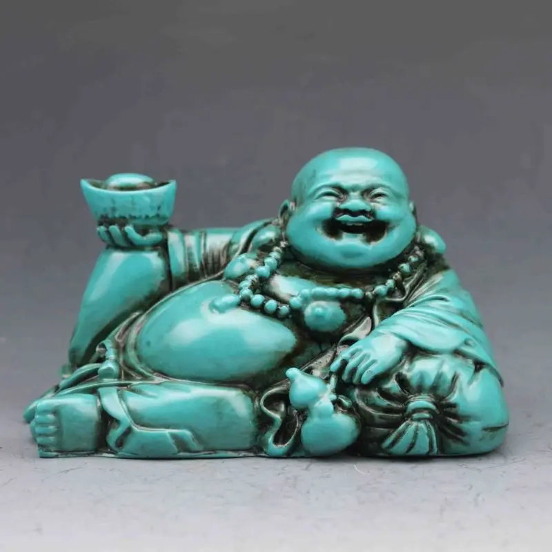 A set China Old Tibet Turquoise Handcarved 3 Smile Maitreya Buddha Statues 