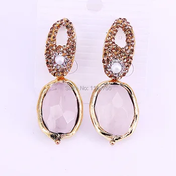 

New Arrival 4Pair Fashion Women Wedding Jewelry Dangle Earrings Pink Quartz Stone Drop Dangle Earring