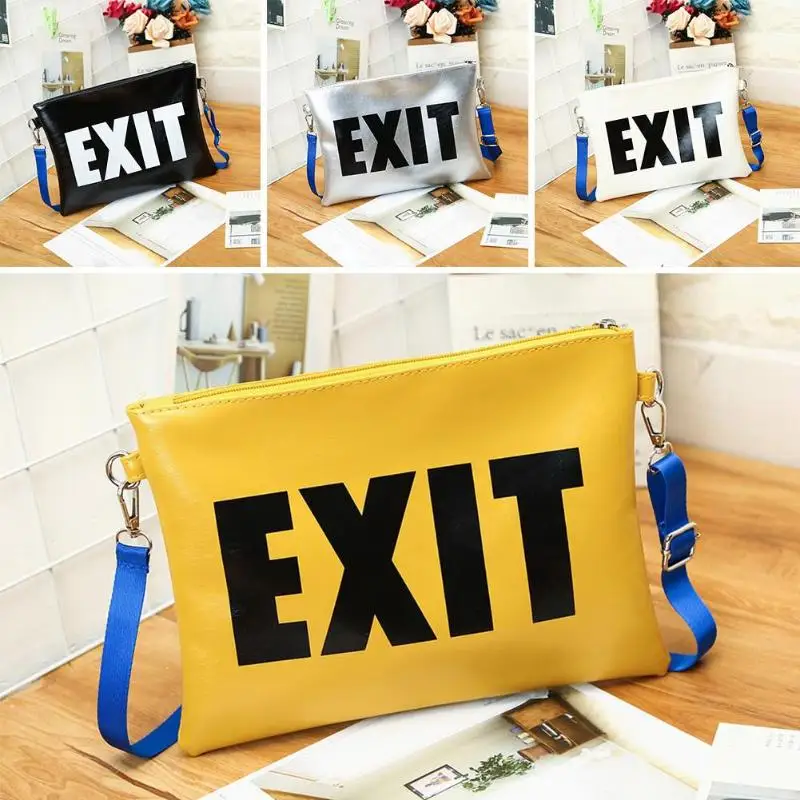 Women Messenger Bags Bolsas Feminina Simple Letter EXIT Print Leather Clutch Handbag Crossbody Shoulder Bags Brand New Lady Bag