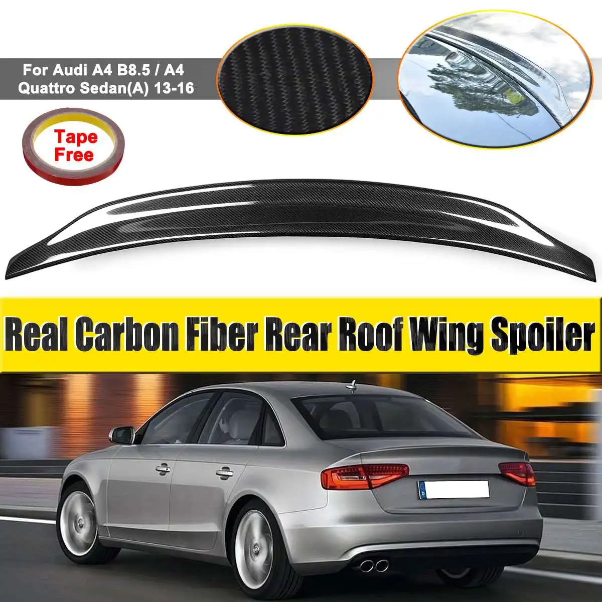 

Real Carbon Fiber Material Rear Roof Lip Trunk Wing Spoiler Fit For Audi A4 B8.5 / A4 Quattro Sedan(A) 2013-2016