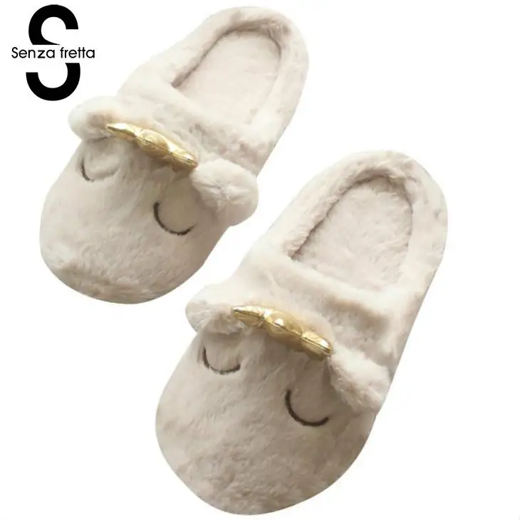 

Senza Fretta Winter Warm Women Shoes Indoor Slippers Plush Cartoon Cotton Warm Slippers Non-slip Soft Bedroom Slippers Shoes