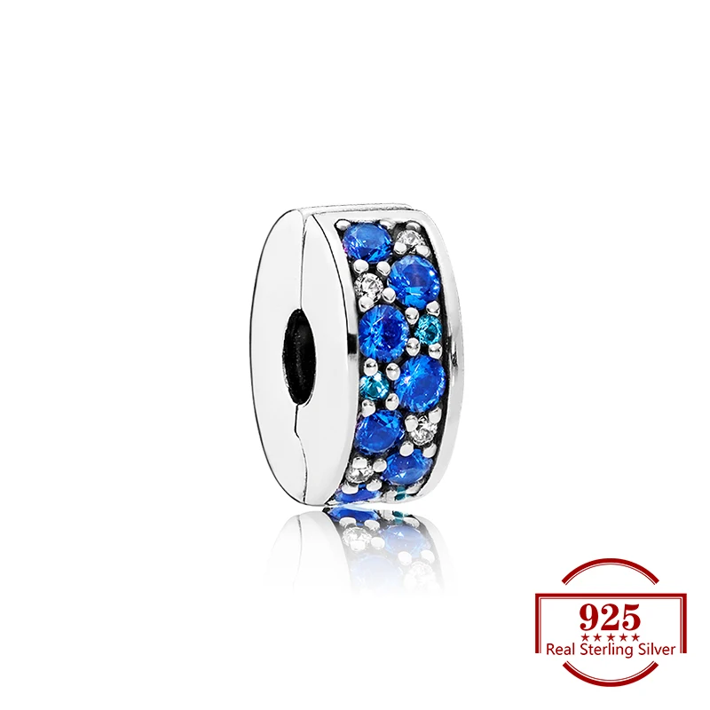 

Blue Zircon Round Clips Charms Diy Beads Fits Original Charm 925 Sterling Silver Bracelet Women Trendy Jewelry Wife Gift