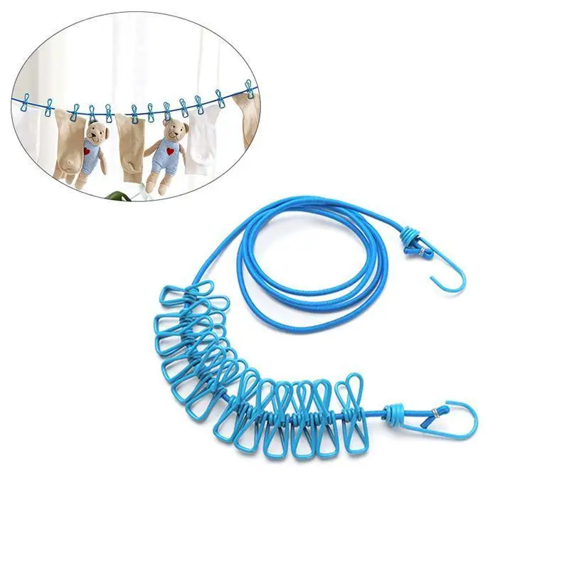 Blue Clothesline Portable Adjustable Travel Elastic Clothesline With