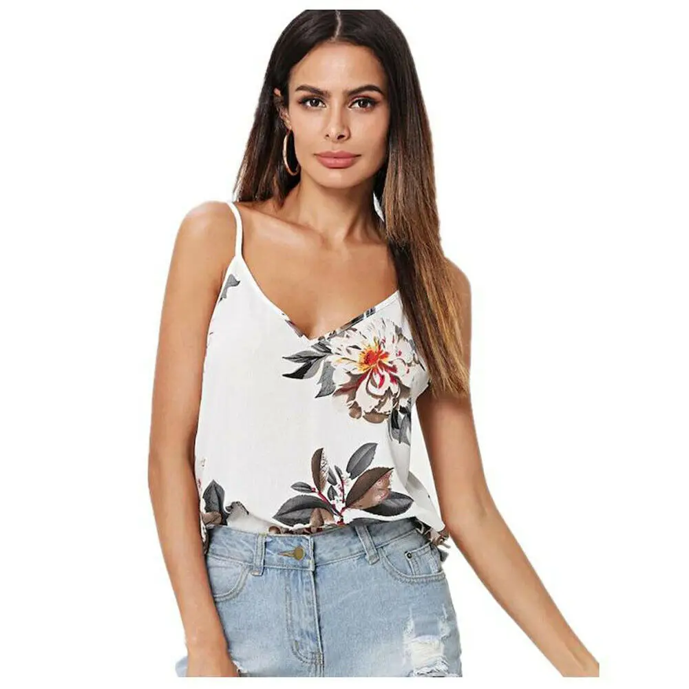 

Hot Women Summer Sleeveless Loose Tank Tops New Fashion V-Neck Floral Print Vest Tops Beach Style Casual T-Shirts