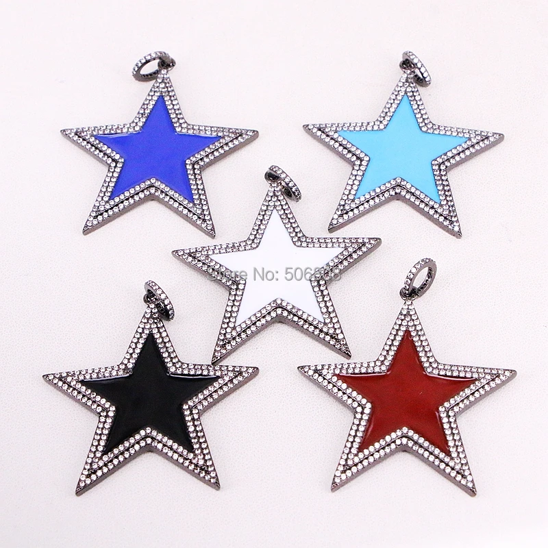

6PCS Fashion Jewelry Enamel CZ Micro Pave Star Charms Pendants, Copper Micro Pave CZ Necklace Pendant Jewelry Accessories